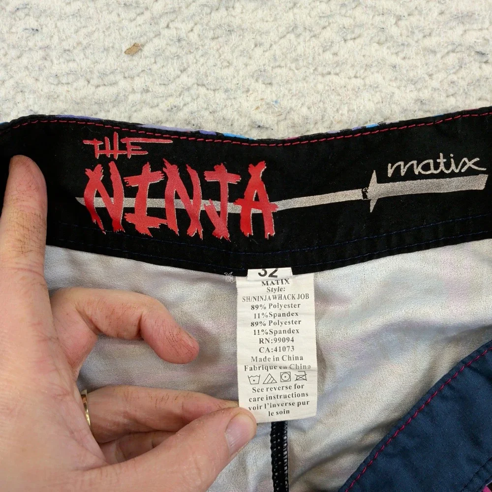 Matix Mens Ninja Whack Job Board Shorts Blue Geometric Abstract Swim Trunks 32